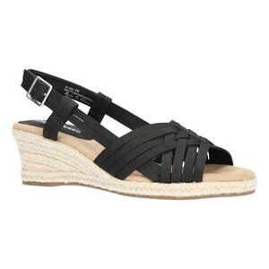 Easy Street Black Strappy Espadrille Wedge Sandals Size 9N